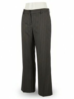 Chico's SZ 3/16 Flat Front Straight Leg Gray W/Blue Pinstripe Stretch Trouser